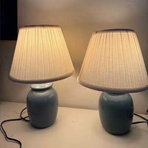 Pair Of Vintage Blue Table Lamps Accent Ceramic ~13” Tall Leviton Decor